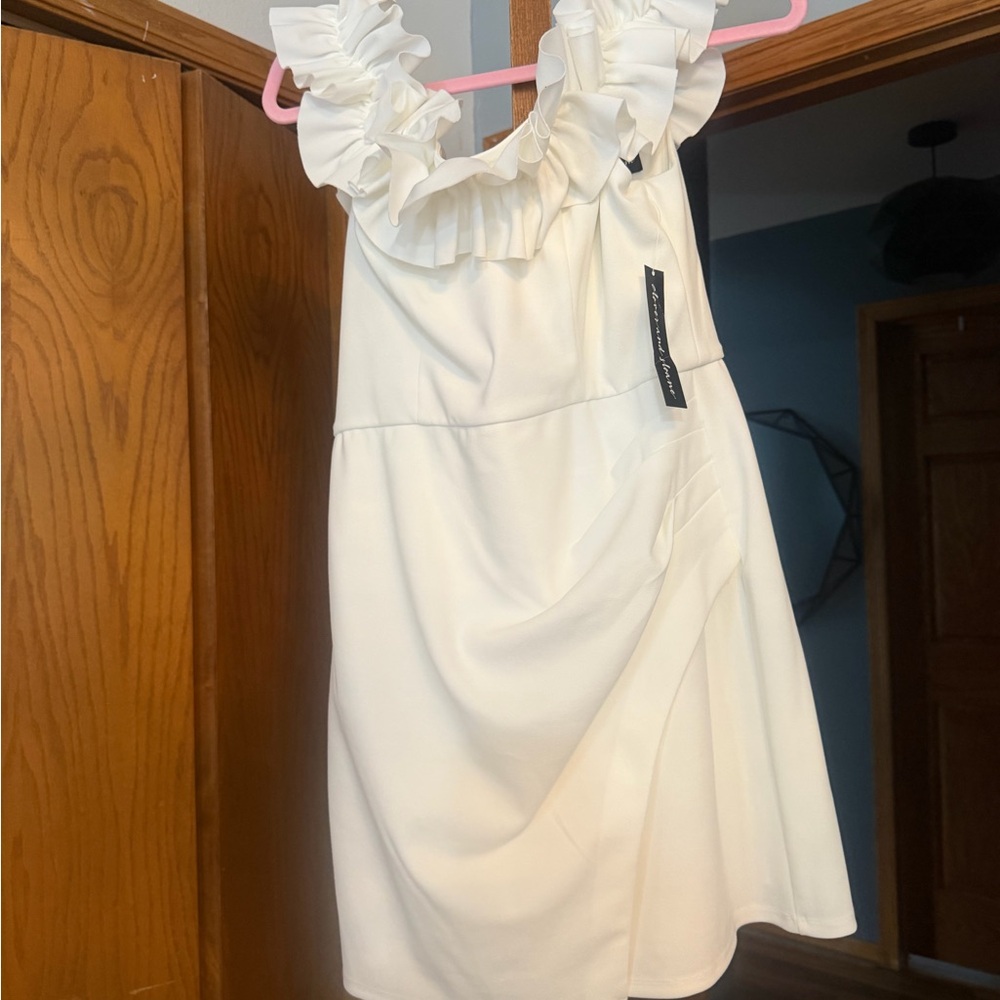 NWT: Clover and Sloan-White Ruffle Sleeveless Dress